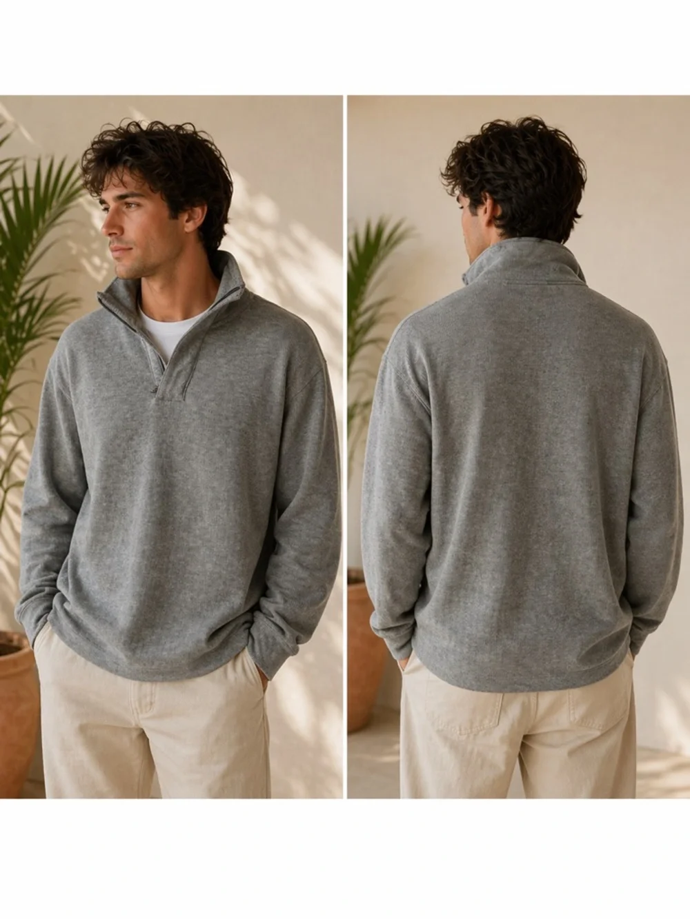 Perry Ellis Mens Gray Knit Quarter Zip Long Sleeve Sweater size Large